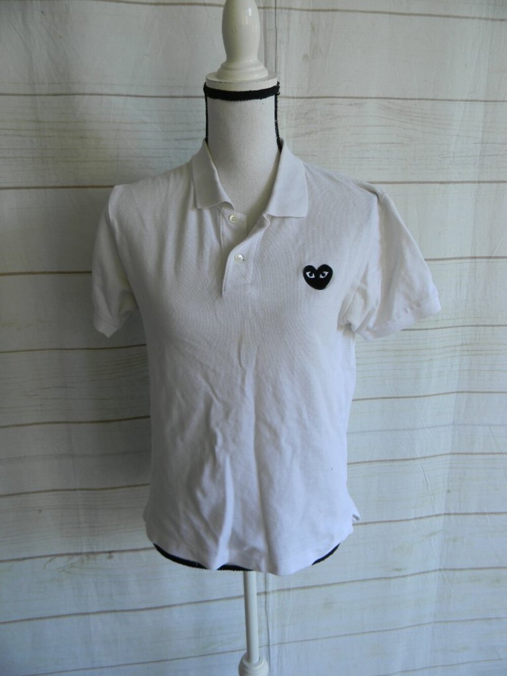 Comme des Garcons Play WM'S WHITE BLACK HEART POLO SHORT SLV SHIRT SZ S